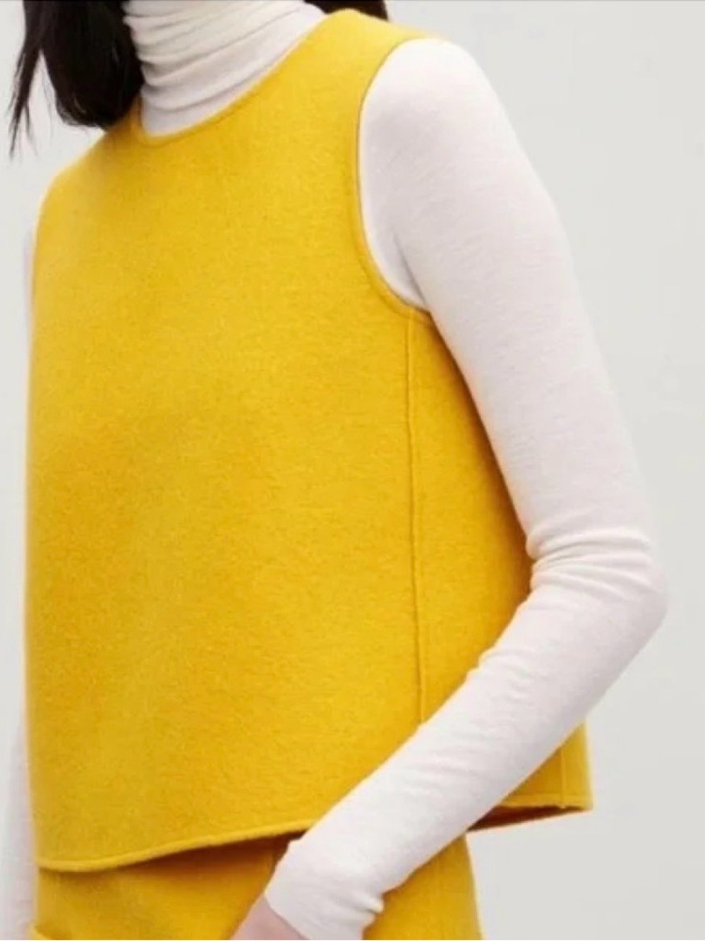 COS 100% Wool Vest Shell Mustard Yellow Boiled Wool Zip